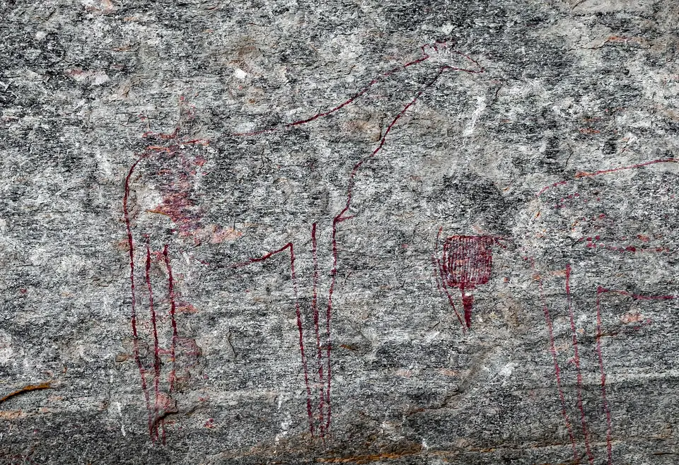 Ancient red rock paintings at Kondoa