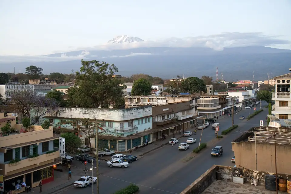 Moshi town with Kilimanjaro behind