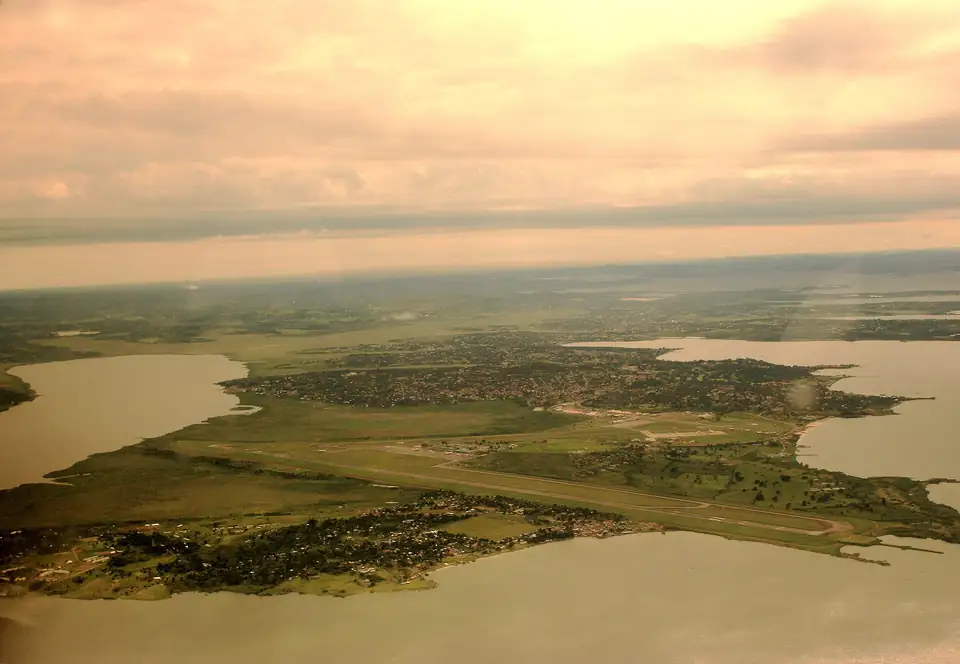 Aerial view of the Entebbe peninsula on Lake Victoria