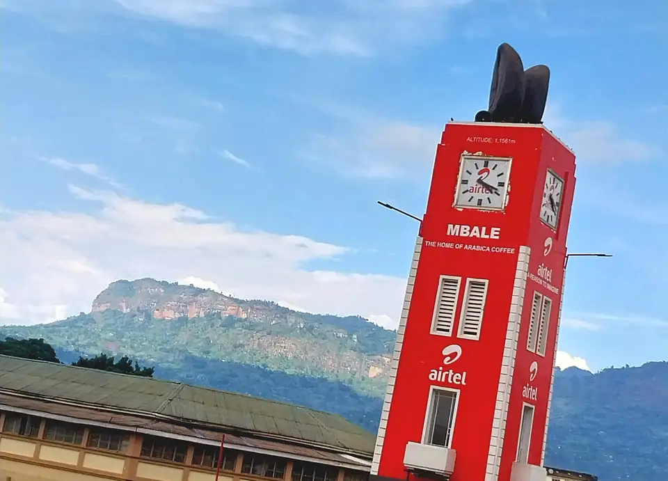Mbale clock tower with the Wanale ridge of Mount Elgon behind